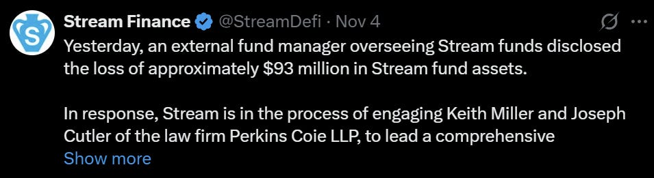 图片[3]-Stablecoin protocol Stream Finance collapses, impacting three major lending platforms.-OzABC